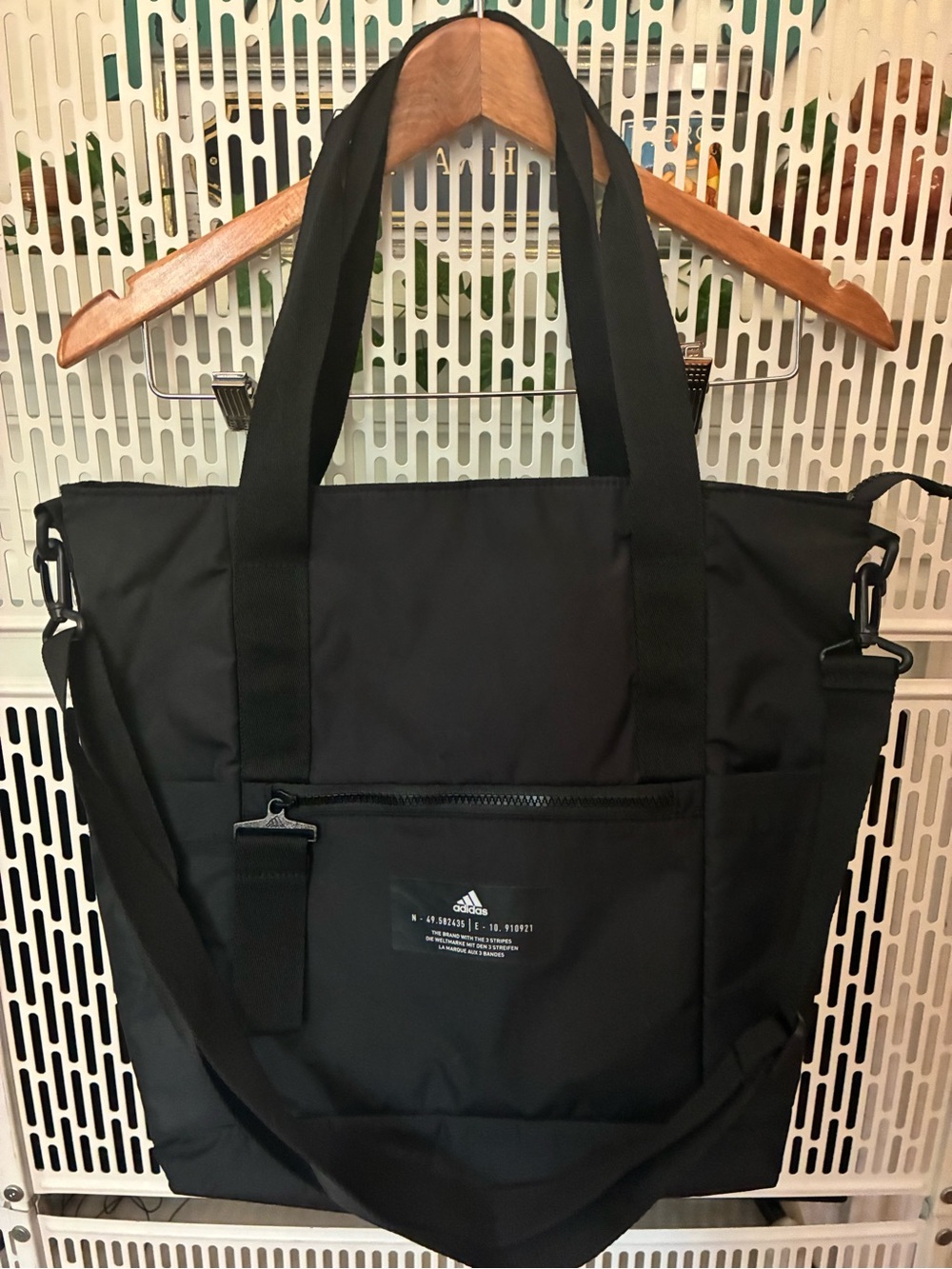 adidas Black Messenger Tote with Front Zip Pocket